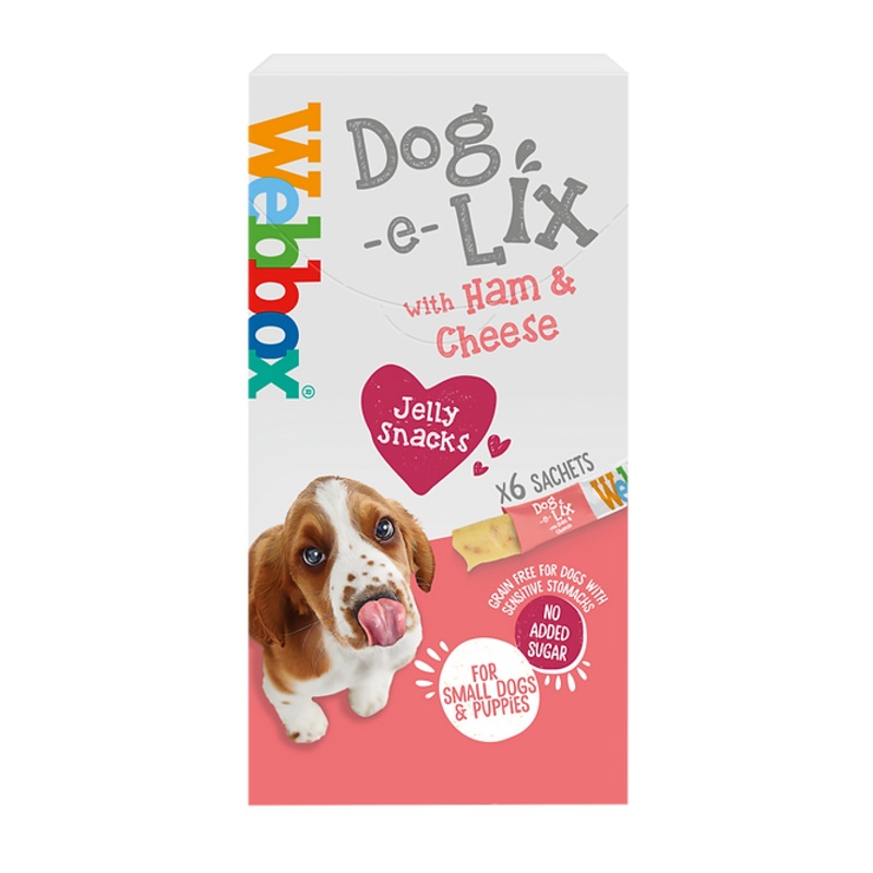 Webbox  Dog E Lix Tasty Jelly Snack Treats - Ham & Cheese - 90g (6 Sachets)