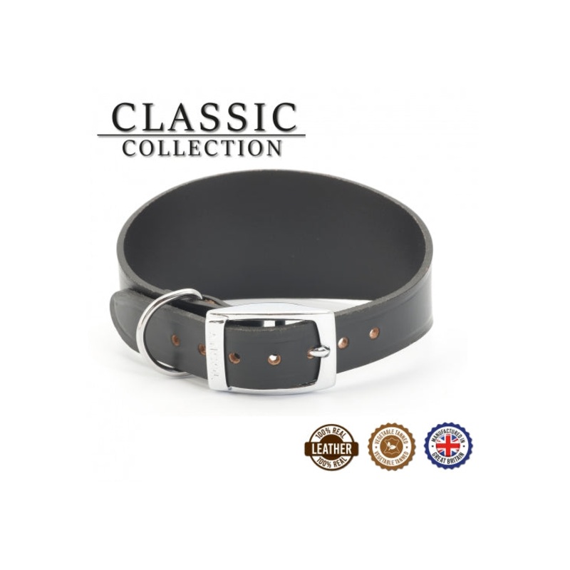 Ancol - Classic Leather Hound Collar - Black - Greyhound (Size 4 - 19")
