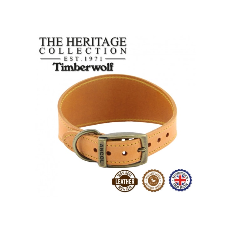 Ancol - Timberwolf Leather Hound Collar - Mustard - Whippet (30-34cm)