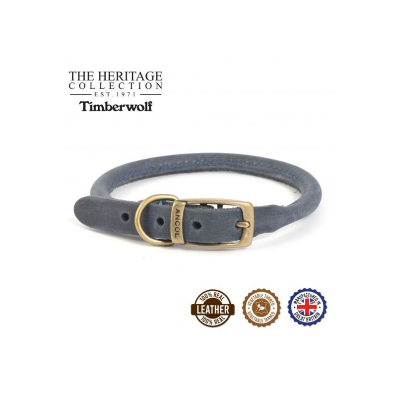 Ancol - Timberwolf Round Leather Collar - Blue - Size 7 (50-59cm)