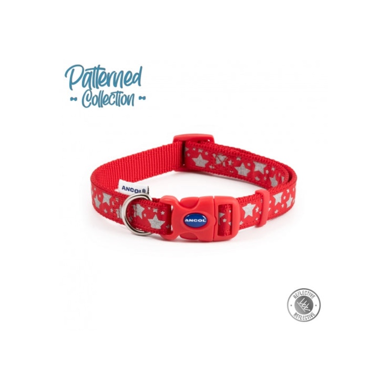 Ancol - Nylon Patterned Adjustable Collar - Red Stars - Medium (30-50cm)