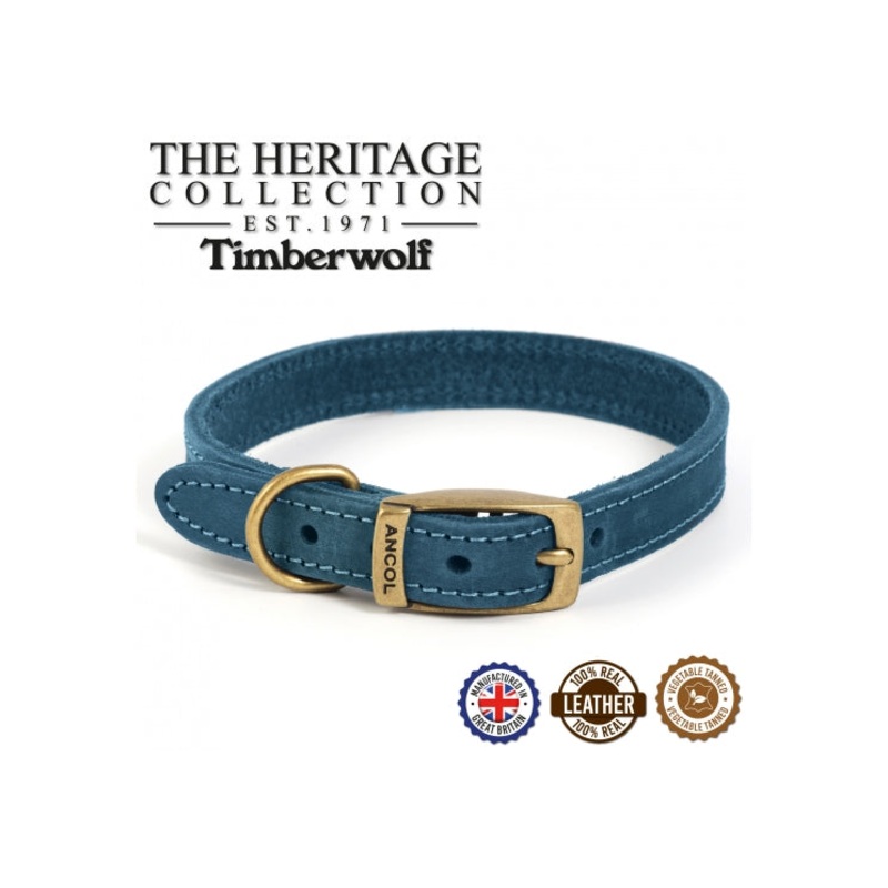 Ancol - Timberwolf Leather Collar - Blue - Size 8 (55-63cm)