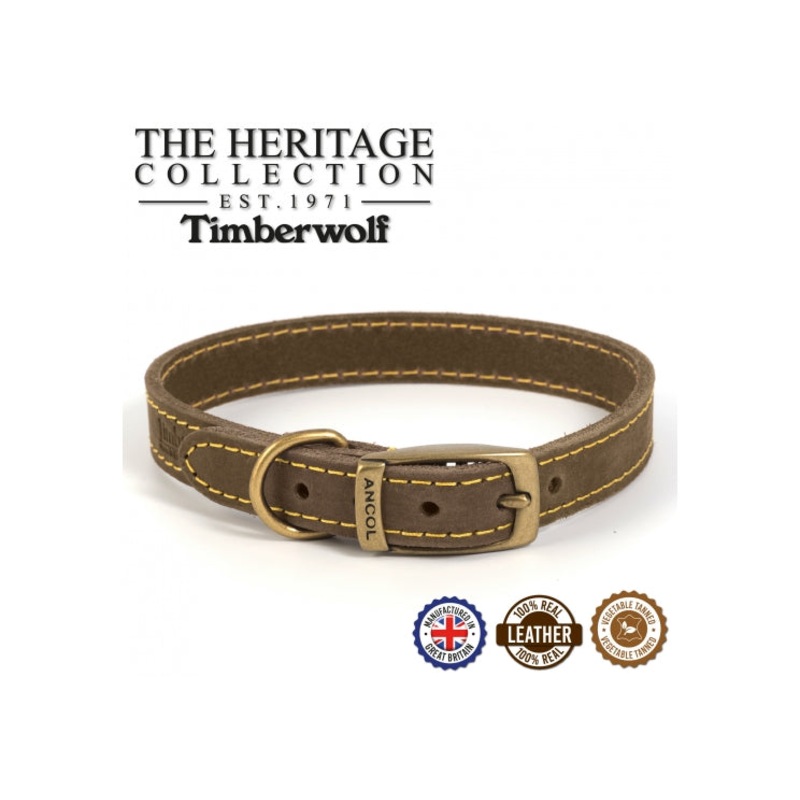 Ancol - Timberwolf Leather Collar - Sable - Size 5