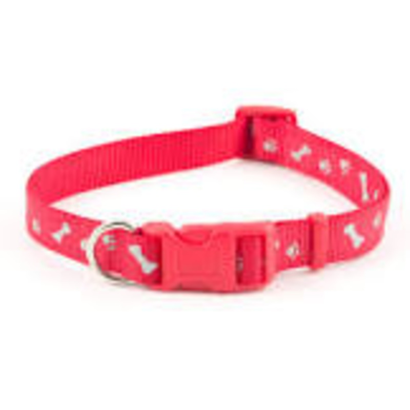 Ancol - Adjustable Patterned Collar - Red Paw & Bone - Large (45-70cm)