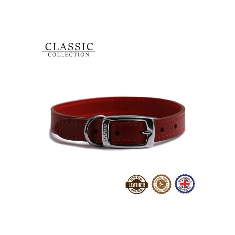Ancol - Classic Leather Collar - Red - 12"