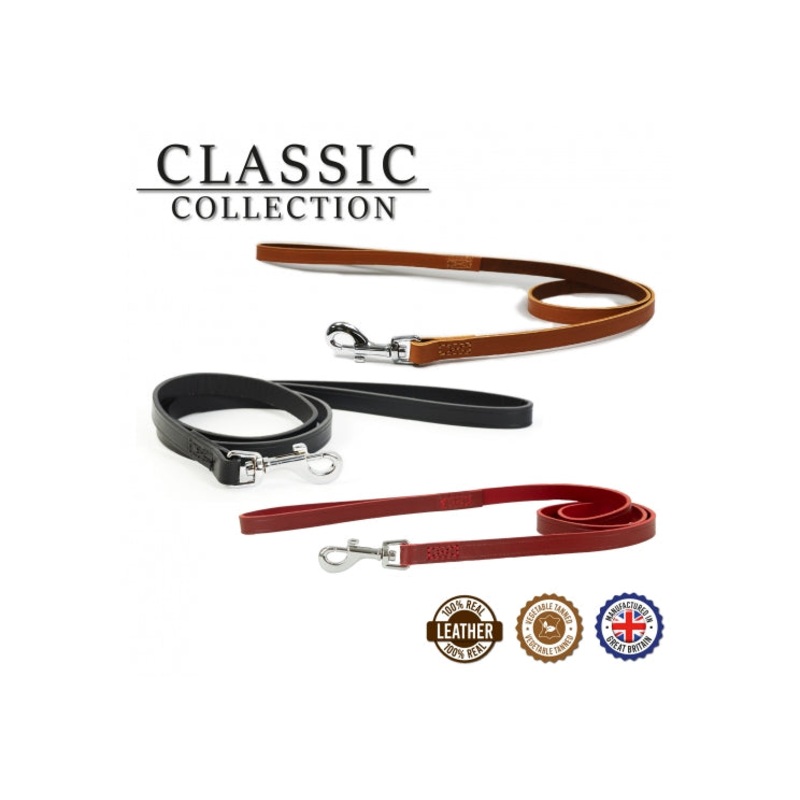 Ancol - Classic Leather Snap Lead - 1mx19mm