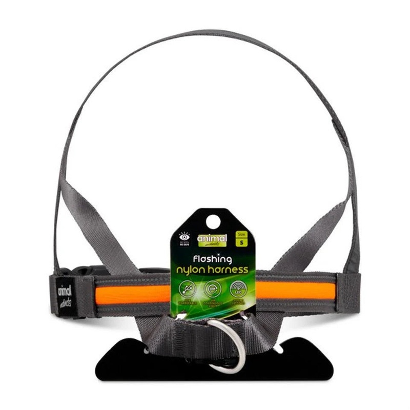 Animal Instincts - Flashing Safety USB Harness - Grey/Orange - Small (60cm)