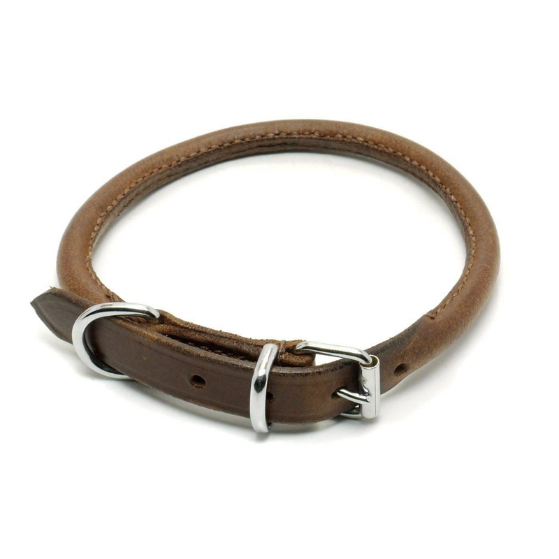 Ancol - Round Sewn Leather Collar - Brown - 22-26cm (XSmall)