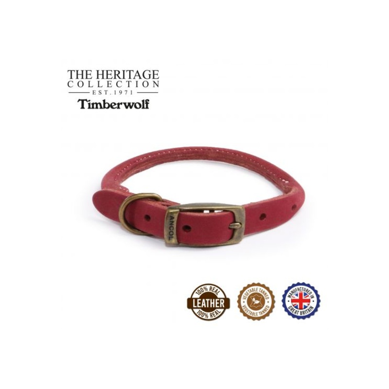 Ancol - Timberwolf Round Leather Collar - Raspberry -  45-54cm (Size 6)