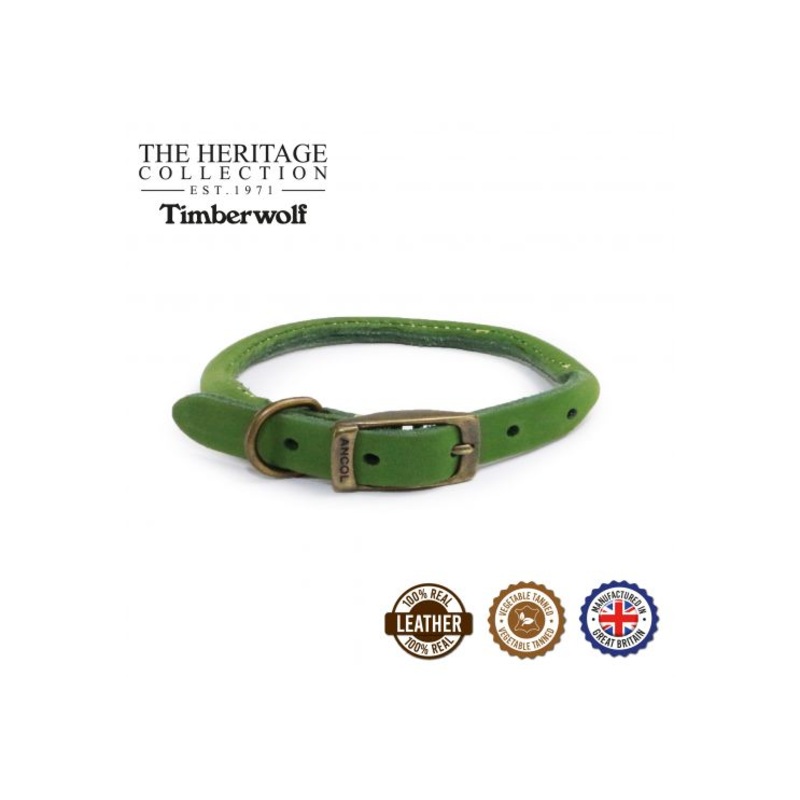 Ancol - Timberwolf Round Leather Collar - Green - 39-48cm (Size 5)