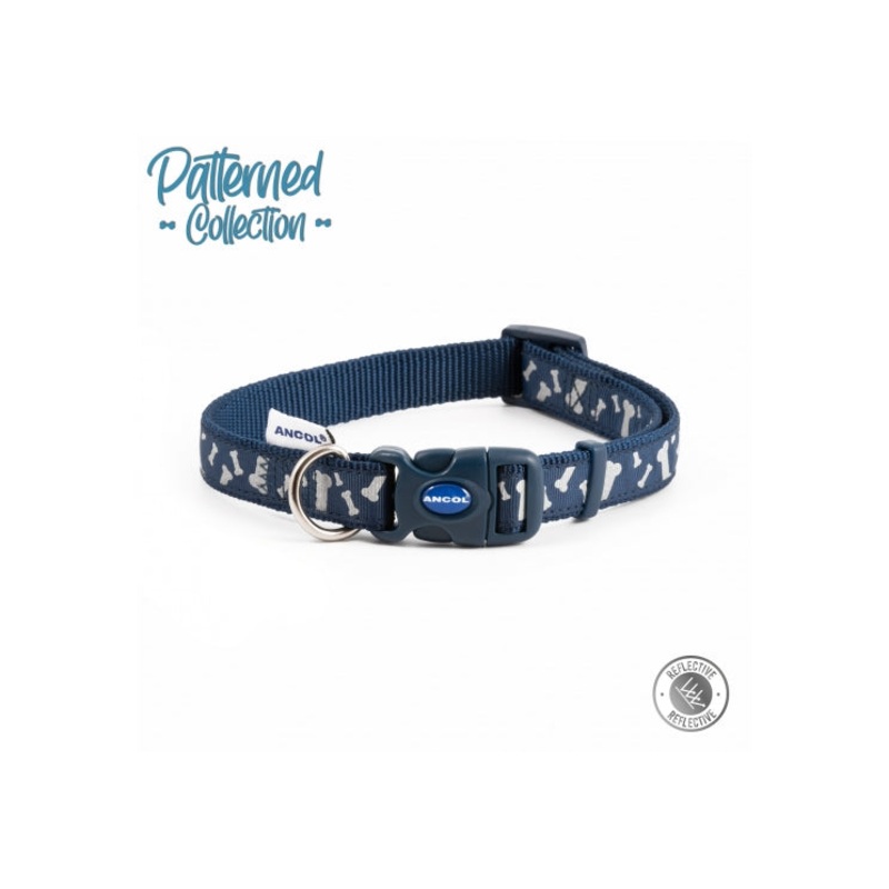 Ancol - Bone Patterned Adjustable Collar - Blue - 20-30cm