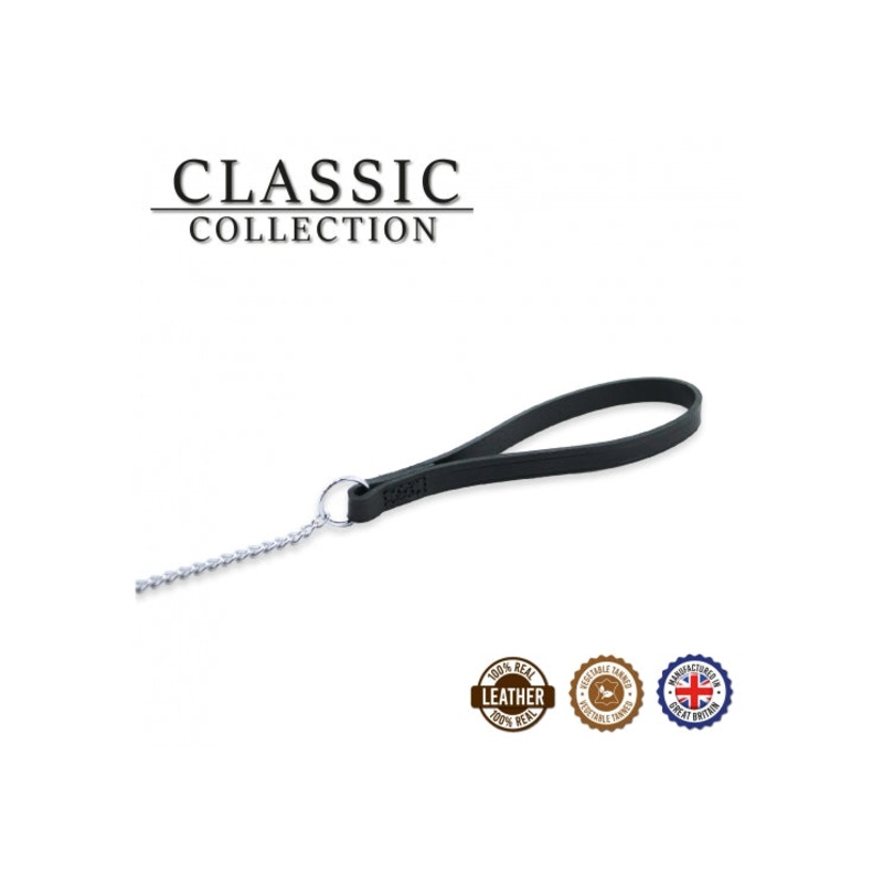 Ancol - Classic Collection Fine Chain Lead - Black Leather - 20kg (87cm)
