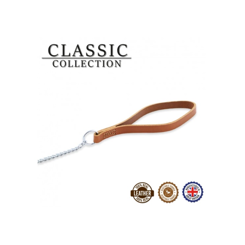 Ancol - Classic Collection Fine Chain Lead - Tan Leather - 20kg (87cm)