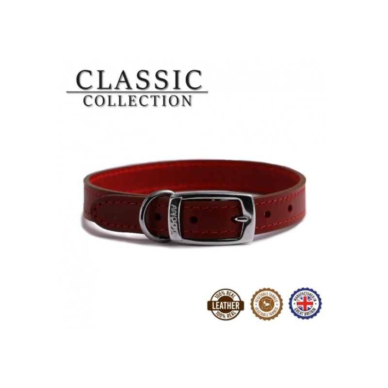 Ancol - Classic Collection Leather Collar - Red - Size 2 (14" - 26-31cm)