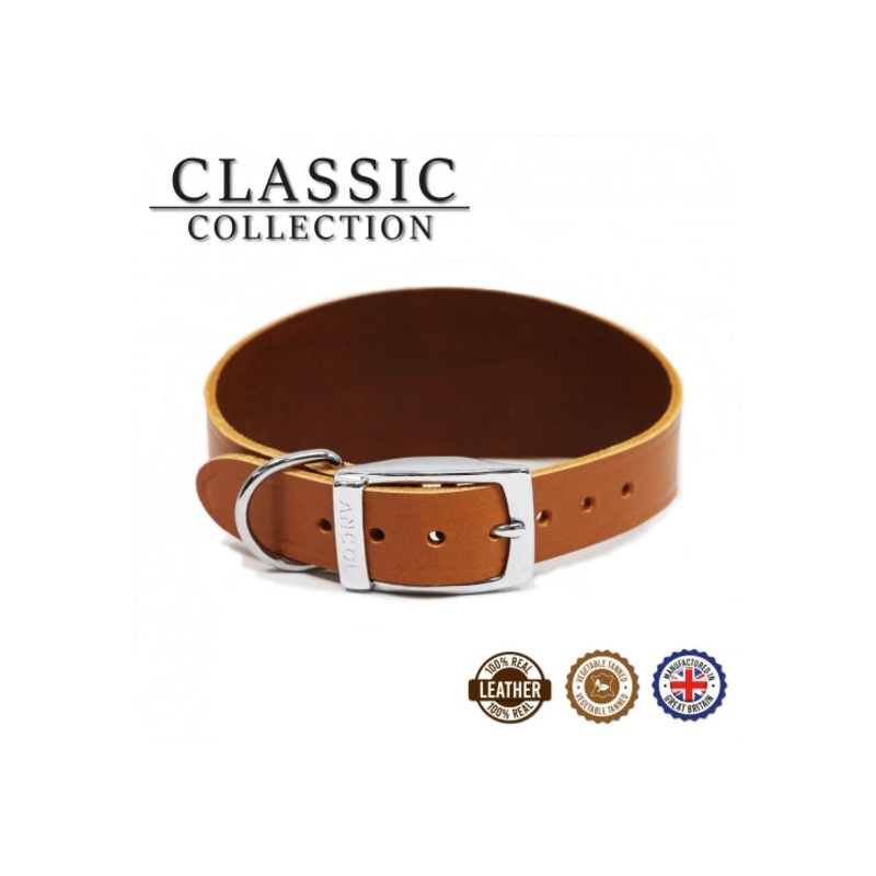 Ancol - Classic Leather Hound Collar - Tan - Greyhound (Size 4 - 19")