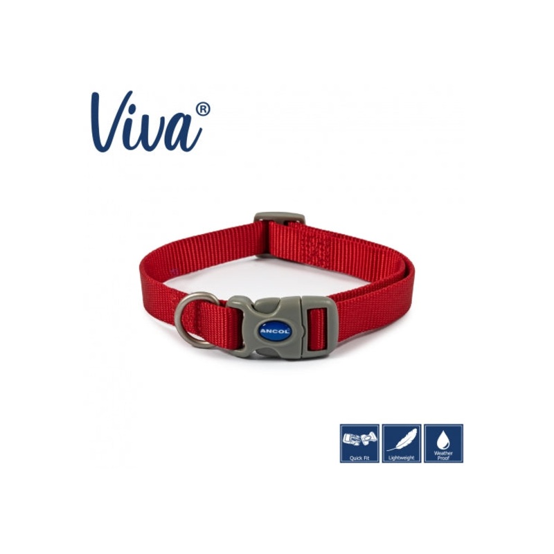 Ancol - Viva Nylon Adjustable Collar - Red - Medium (30-50cm)