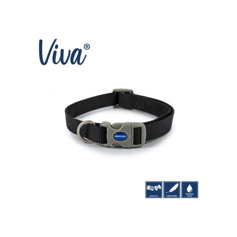Ancol - Viva Nylon Adjustable Collar - Black - Small (20-30cm)