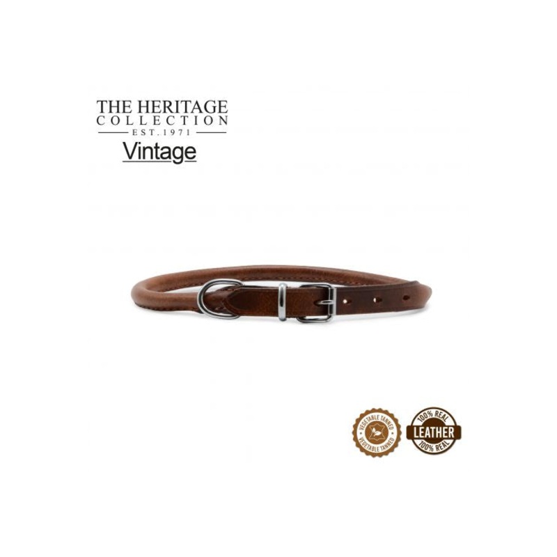 Ancol - Round Sewn Leather Collar - Tan - 20-26cm (Size 1)