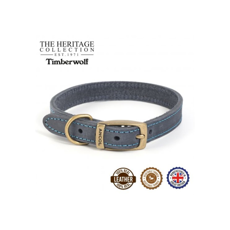Ancol - Timberwolf Leather Collar - Blue - Size 4 (34-43cm)