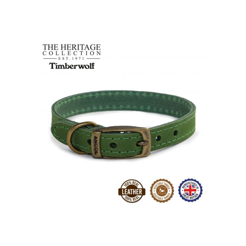 Ancol - Timberwolf Leather Collar - Green - 20-26cm (Size 1)