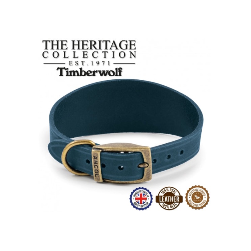 Ancol - Timberwolf Leather Hound Collar - Blue - Whippet (30-34cm)