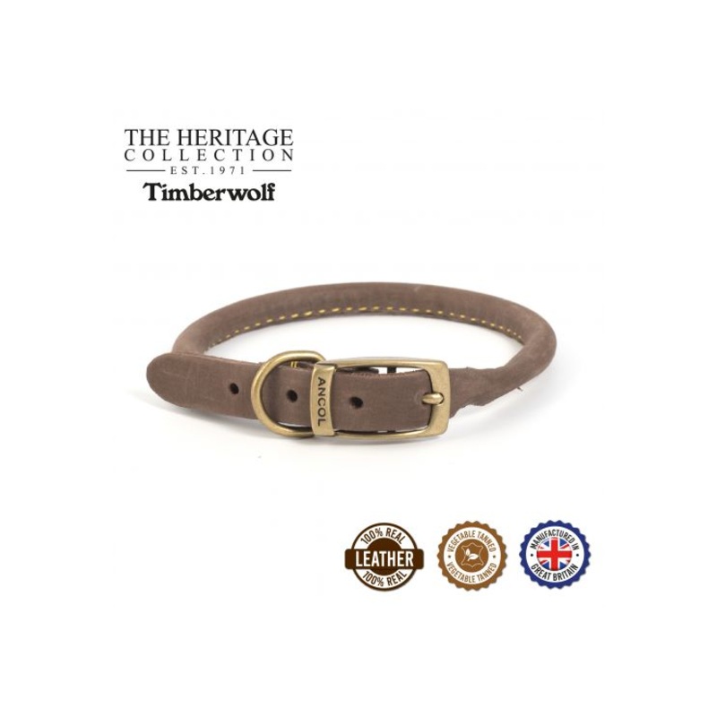 Ancol - Timberwolf Round Leather Collar - Sable - 39-48cm (Size 5)