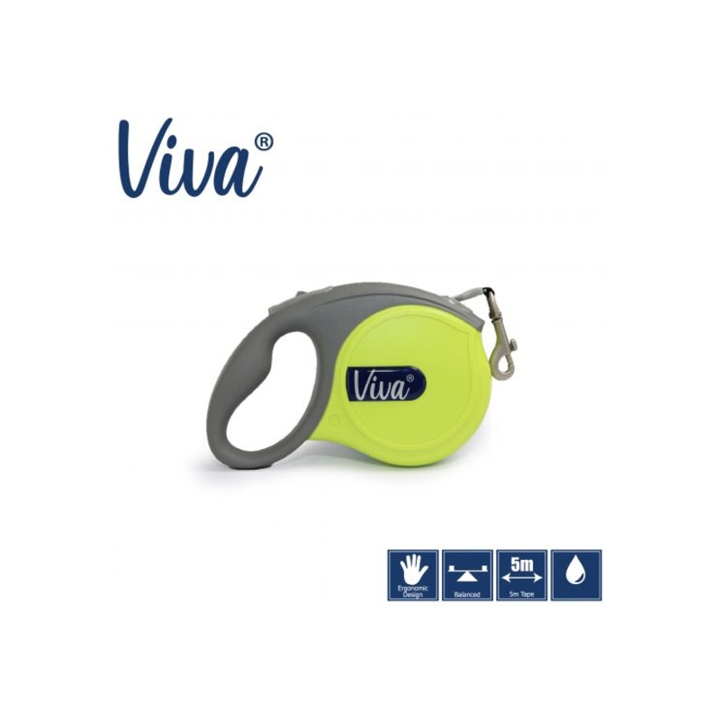 Ancol - Viva Retractable 5m Lead - Lime- Large
