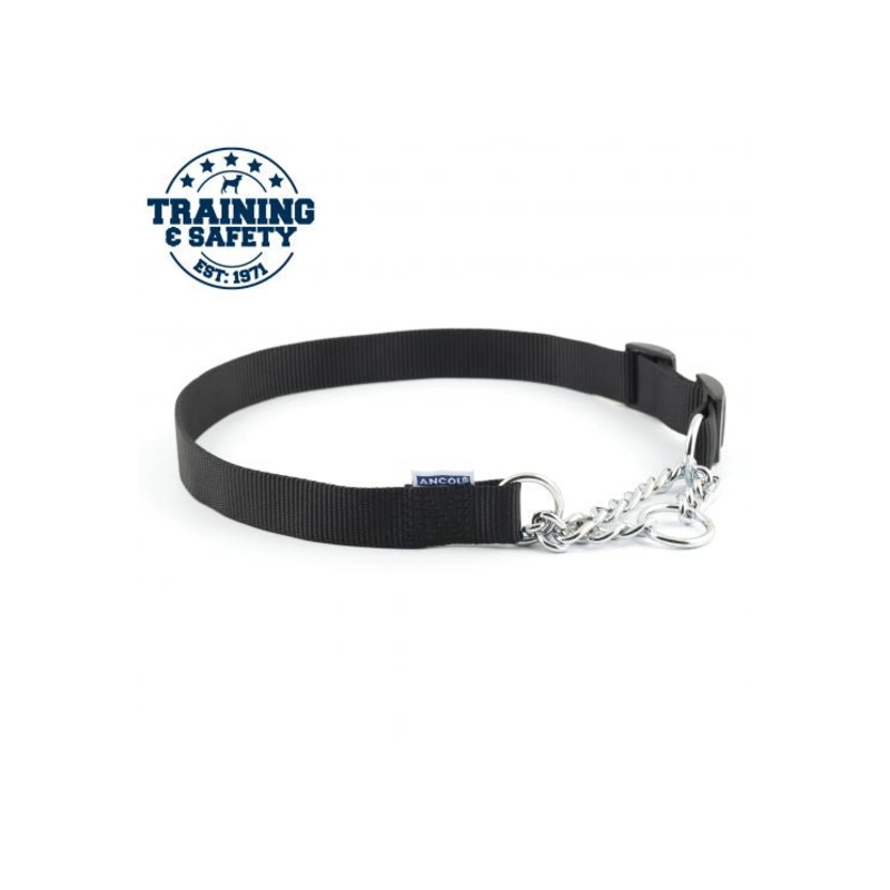 Ancol - Nylon Check Chain Dog Collar - Black - 28"