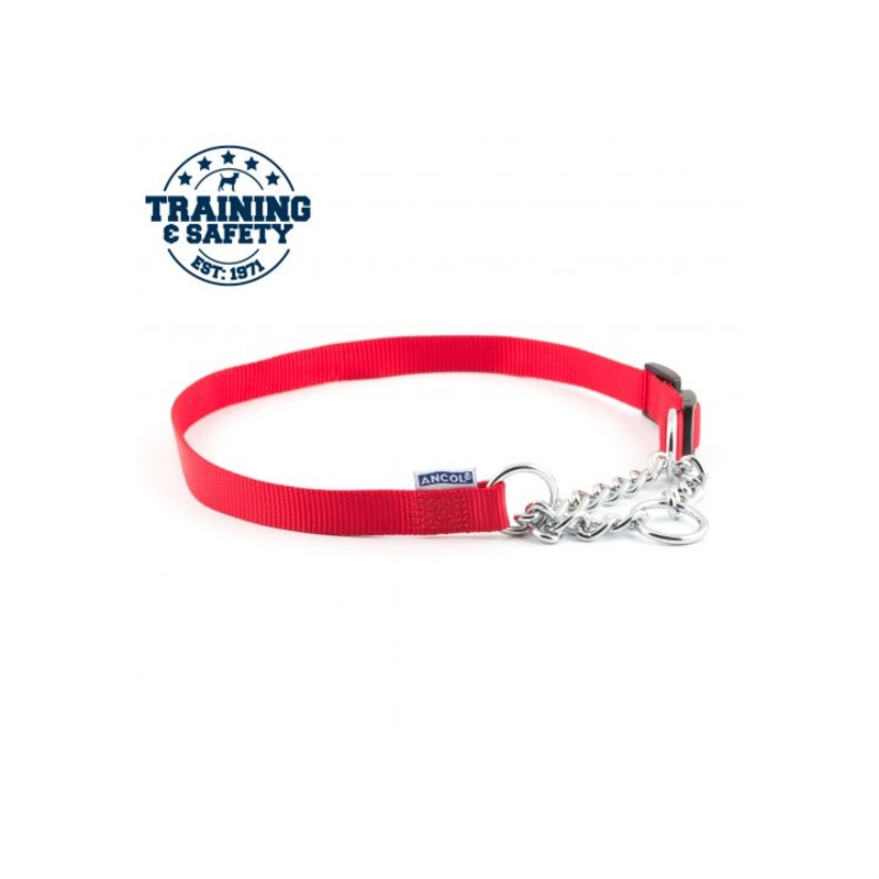 Ancol - Nylon Check Choke Chain Dog Collar - Red - 30"