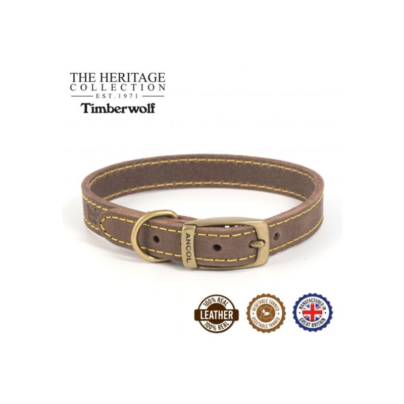 Ancol - Timberwolf Leather Collar - Sable - Size 8 (55-63cm)