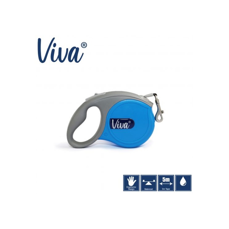 Ancol - Viva Retractable 5m Lead - Blue - Large