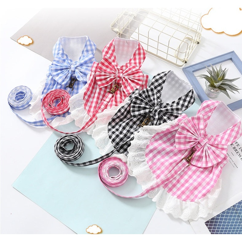 Gingham dog dress set