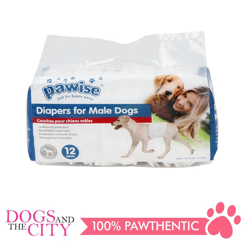 Pawise 12978 Dog Disposible Male Wraps 12pcs Large for 45-90 lbs