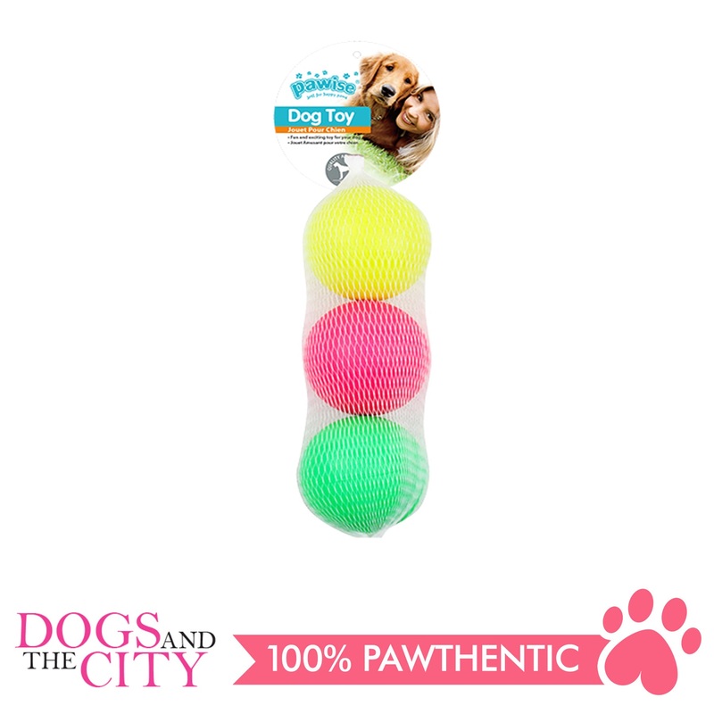 Pawise 14765 Dog Toy  Neon Colour Sponge Ball 3/pack