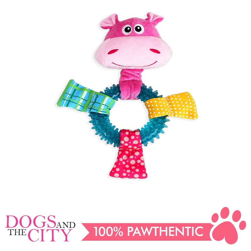 Pawise 15141 TPR Ring Hippo Plush Pet Toy