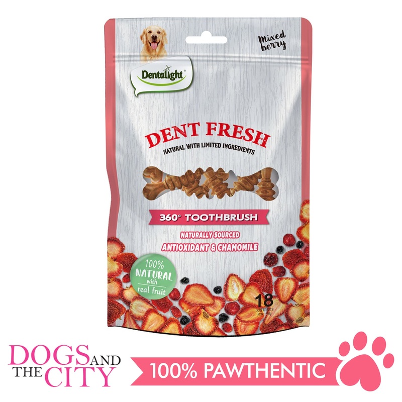 Dentalight 9558 Dent Fresh 3" 360 Toothbrush Mixed Berry 18 pieces Dog Dental Chews