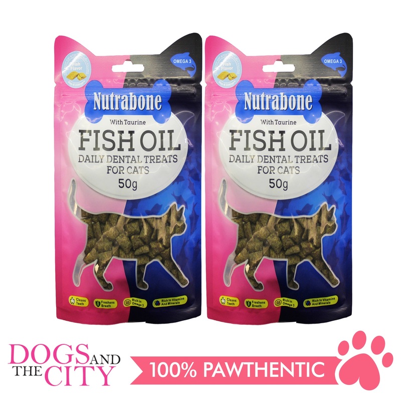 Nutrabone U017 Fish Oil Daily Dental Treats for CATS - FISH Crunchy Bites 50g (2 packs)
