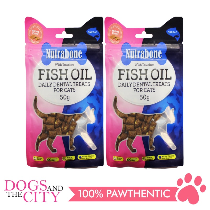 Nutrabone U018 Fish Oil Daily Dental Treats for CATS - Shrimp Crunchy Bites 50g (2 packs)