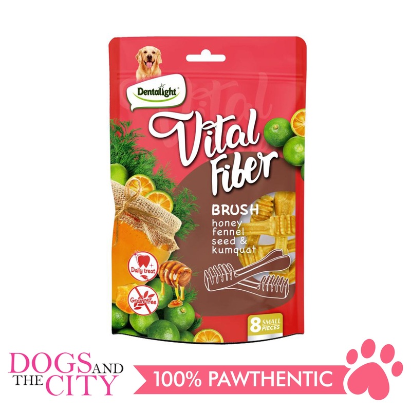 DENTALIGHT 10097 2.7" Small Vital Fiber Brush8pcs 80g Honey, Fennel Seed, Kumquat Dog Treats