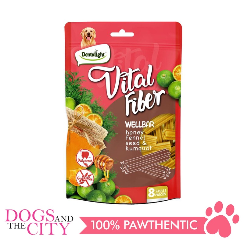 DENTALIGHT 10127 3" Small Vital Fiber Wellbar8pcs 80g Honey, Fennel Seed, Kumquat Dog Treats