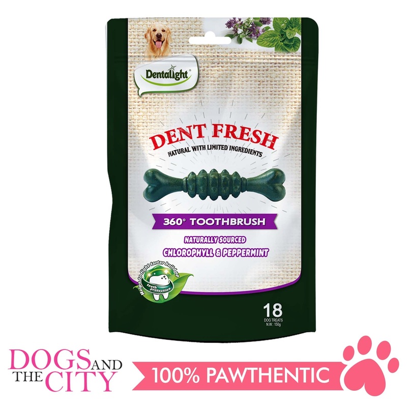 Dentalight 8209 Dent Fresh 3" Chlorophyll and Peppermint Dog Treats 150g