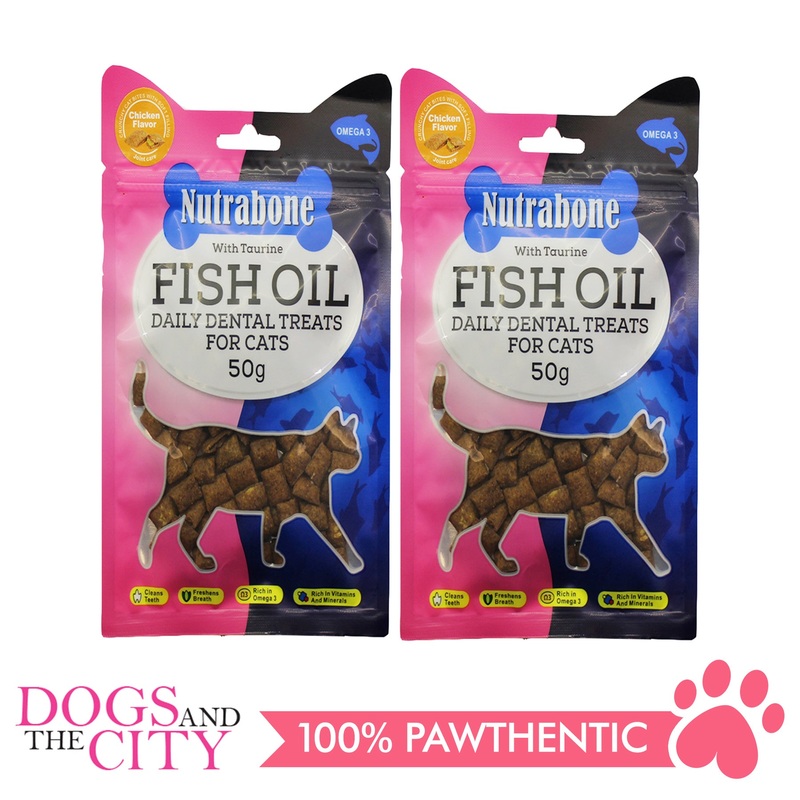 Nutrabone U016 Fish Oil Daily Dental Treats for CATS - Chicken Crunchy Bites 50g (2 packs)