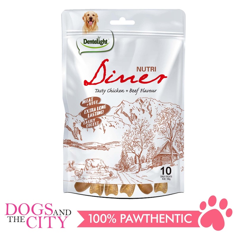 Dentalight 8285 3" Nutri Diner Tasty Chicken & Beef Flavor Mix Dog Treats 10 Bones 180g
