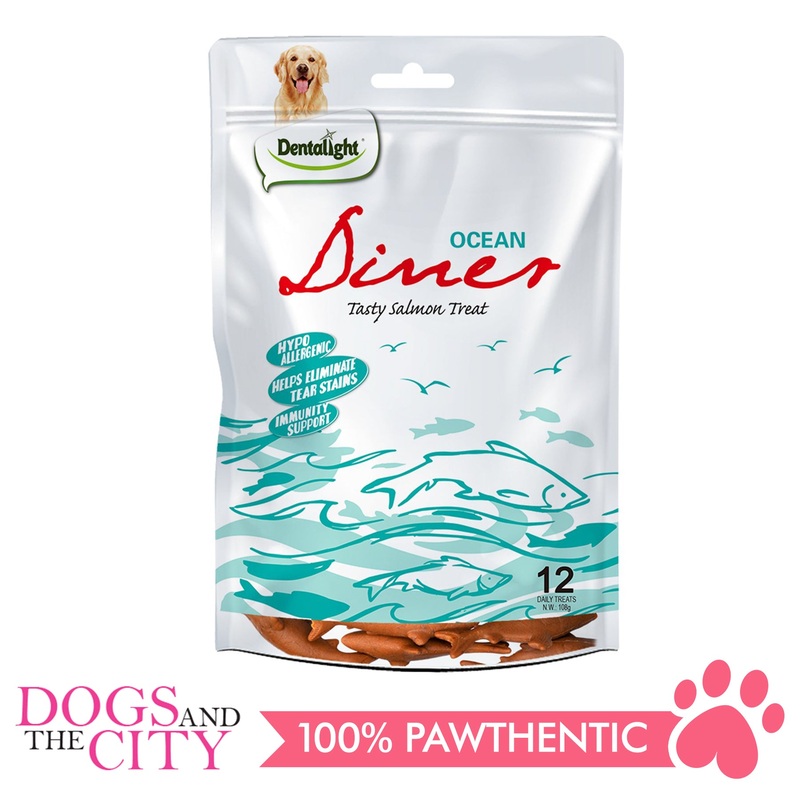 Dentalight 8438 3" Ocean Diner Tasty Salmon Dog Treats 12 Bones 180g