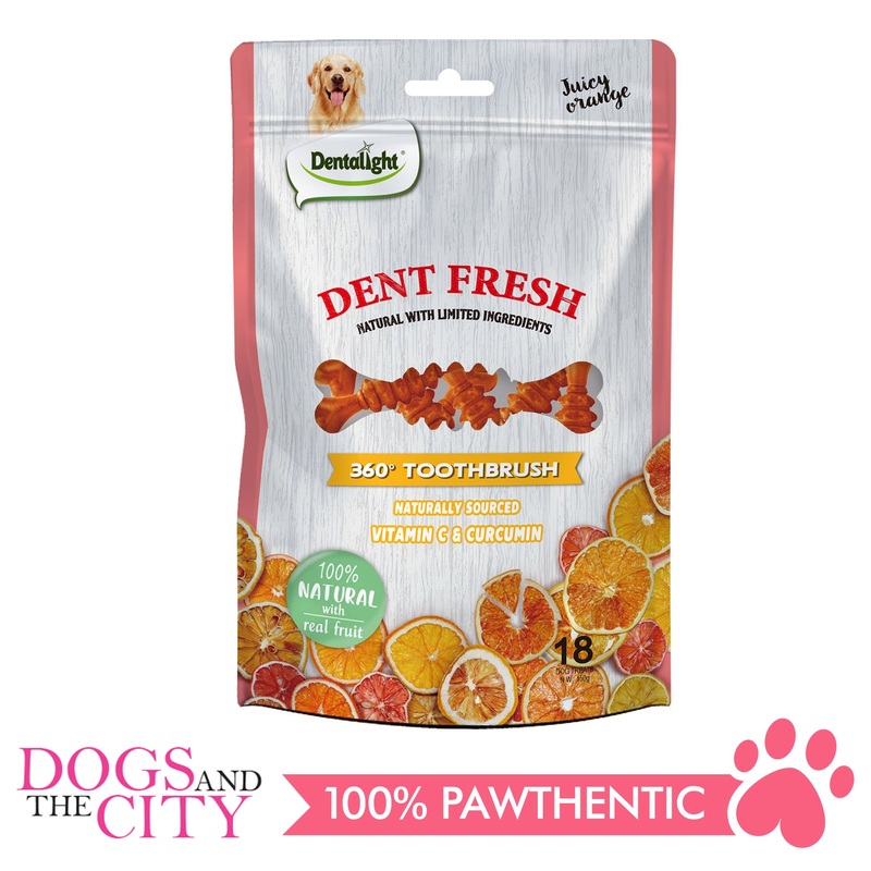Dentalight 9541 Dent Fresh 3" 360 Toothbrush Juicy Orange 18 pieces Dog Dental Chews