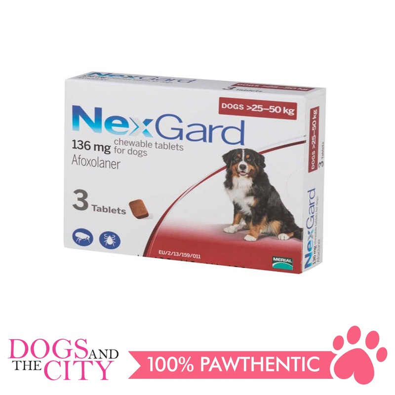 NexGard Chewable Tablets for Dogs, 25kg-50kg (Red Box) 3 Tablets