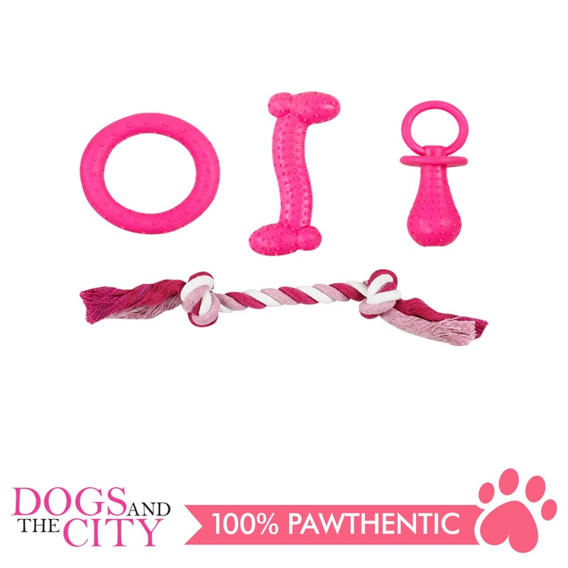 Pawise 14679 Puppy Life-Teething Toy Set Pink Dog Toy