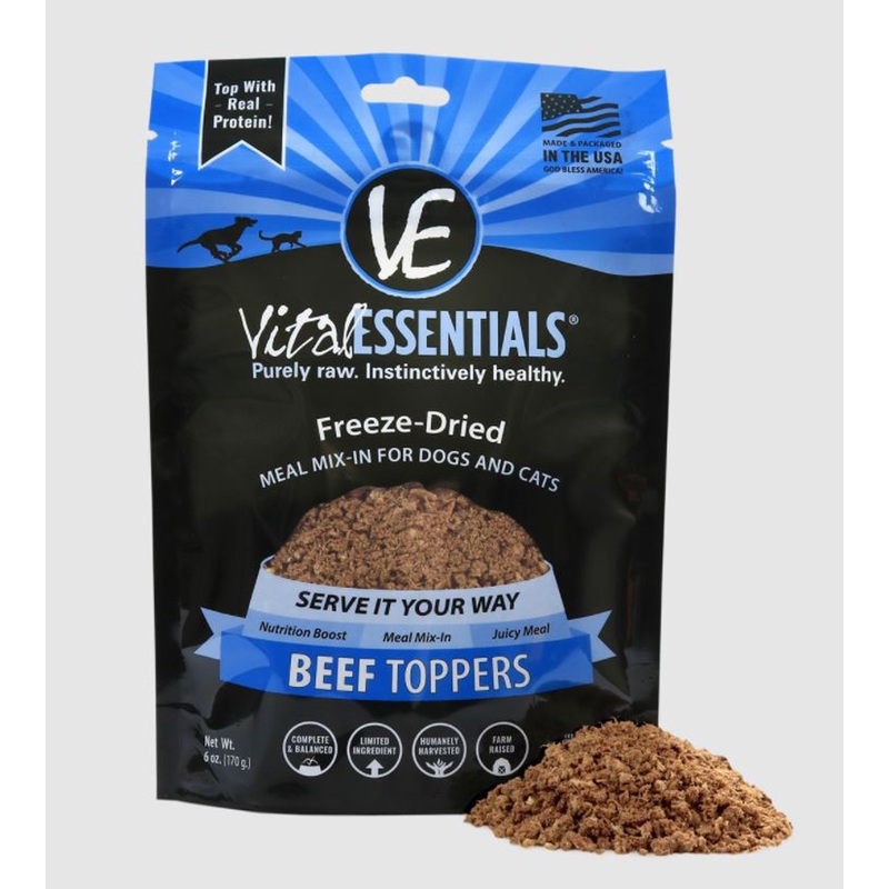 Vital Essentials Dog Cat Freeze-Dried Topper Beef 6Oz