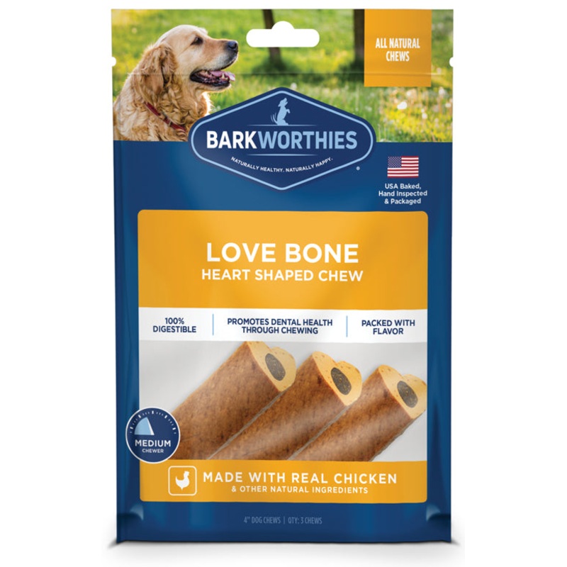 Barkworthies Dog Love Bone 4In 3Pk