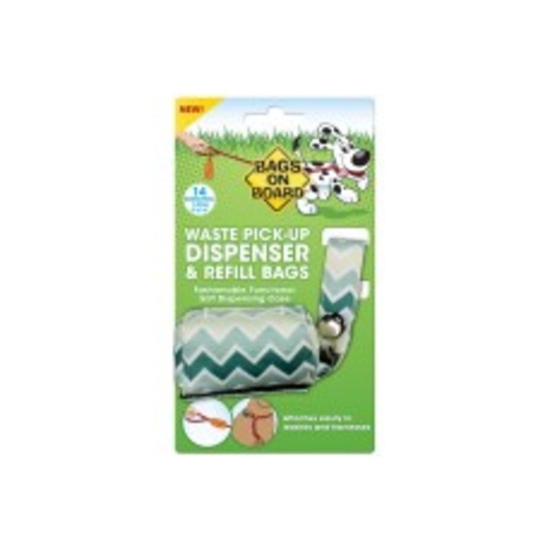 Bags on Board Fashion Waste Pick-up Bag Dispenser Green 14 Bags 9 in x 14 in